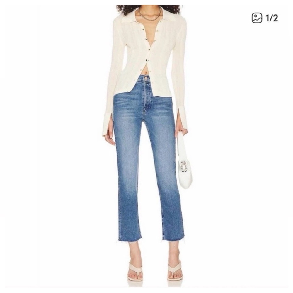 MOTHER High Rise Straight Crop Jeans - Medium Blue
